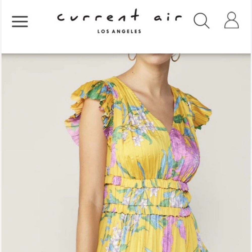 Current Air Yellow Floral Midi Dress S NWT